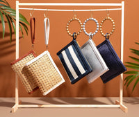 Navy Blue Stripe Woven Straw Wristlet Pouch | Summer Style