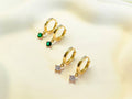 E165 gold dangle earring, dangle earring, emerald earring: Green