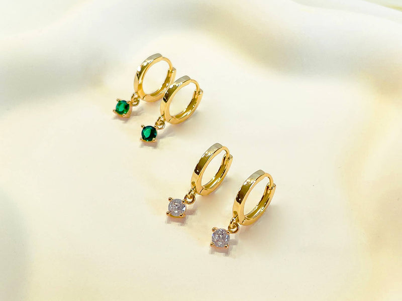 E165 gold dangle earring, dangle earring, emerald earring: Green