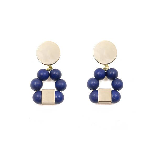 Navy blue wooden bead Jenna Earrings