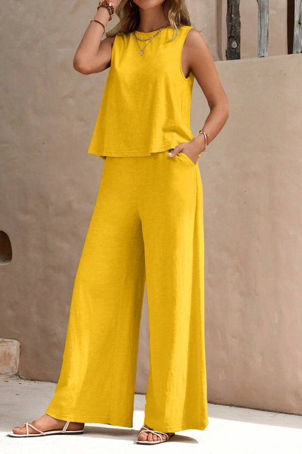CREW NECK SLEEVELESS TOP PANTS SUIT - alternate