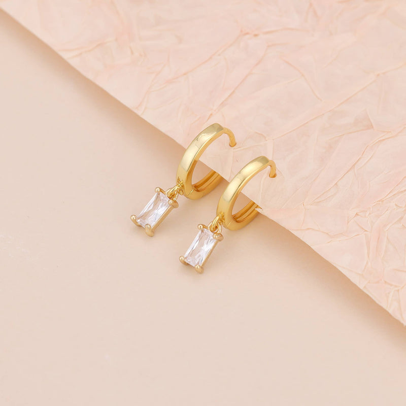 E166 huggie hoop earrings, emerald earring, dangle earring: Colorless