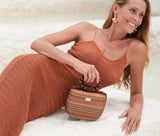 Brown Woven Straw & Bead Statement Handbag | Vacation Style
