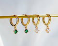 E165 gold dangle earring, dangle earring, emerald earring: Colorless