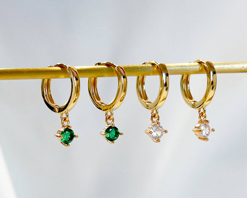 E165 gold dangle earring, dangle earring, emerald earring: Green