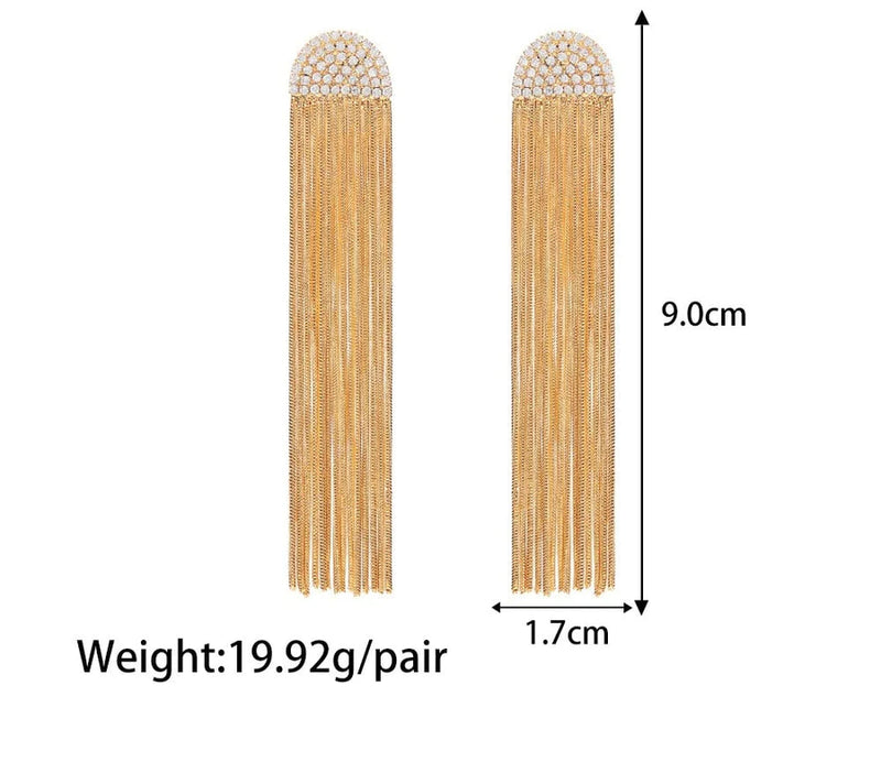 18k Gold Plated Tassel Earring; Long Drop Earrings