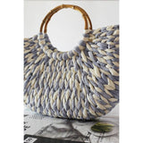 BLUE AND WHITE COLOR BLOCK RATTAN STRAW BAG