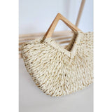 GOLD ACCENT RATTAN STRAW BAG WITH DIAMOND HANDLE (IVORY)