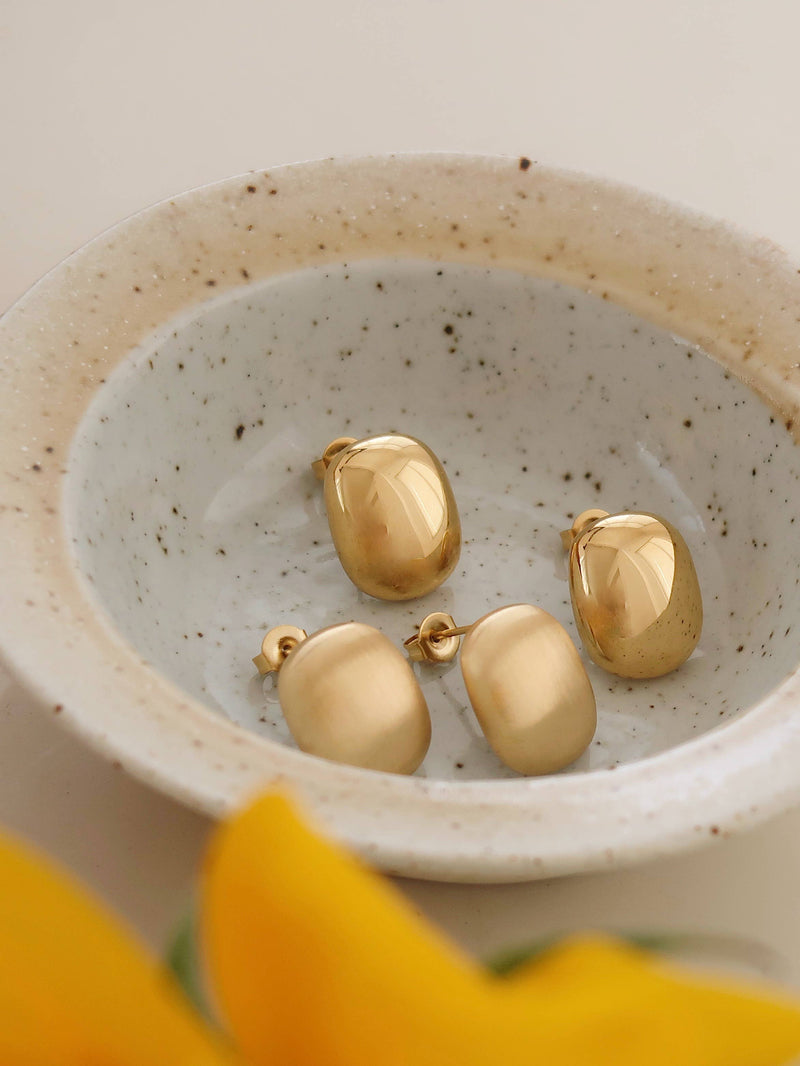 Gold Plated Matte Square Earring Studs, Glossy Stud Earring (GLOSSY)