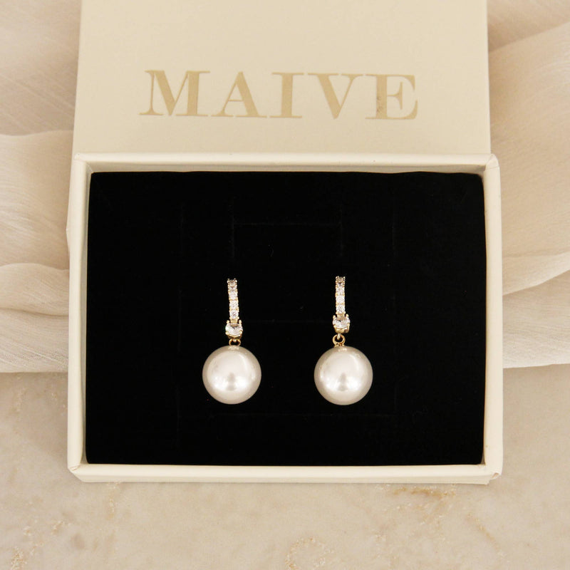 Pearl CZ Dangle Hoop Earrings