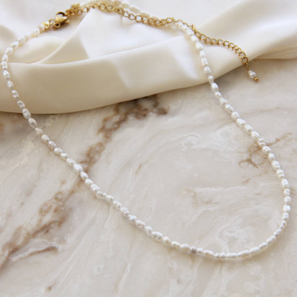 Natural Pearl Choker Necklace (Gold 2.8-3mm)