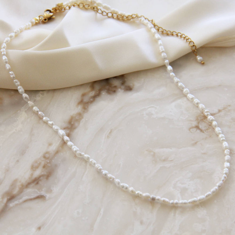 Natural Pearl Choker Necklace Silver 16-18"