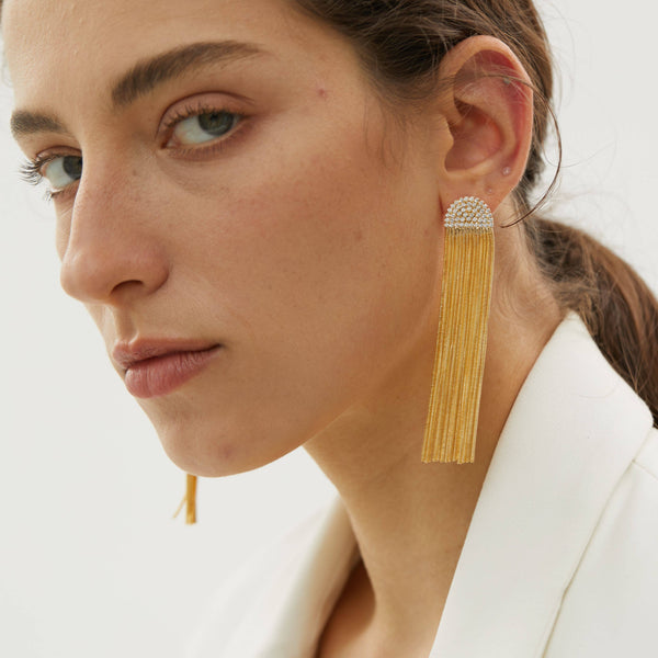 18k Gold Plated Tassel Earring; Long Drop Earrings