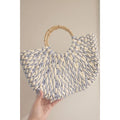 BLUE AND WHITE COLOR BLOCK RATTAN STRAW BAG
