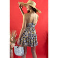 BLUE AND WHITE COLOR BLOCK RATTAN STRAW BAG