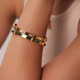18K Gold Cuban Chain Bracelet; Diamond Tennis Bracelet (GREEN)