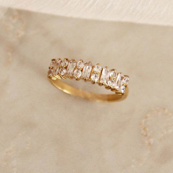 Baguette and Round CZ Wide Band Ring (size 6)